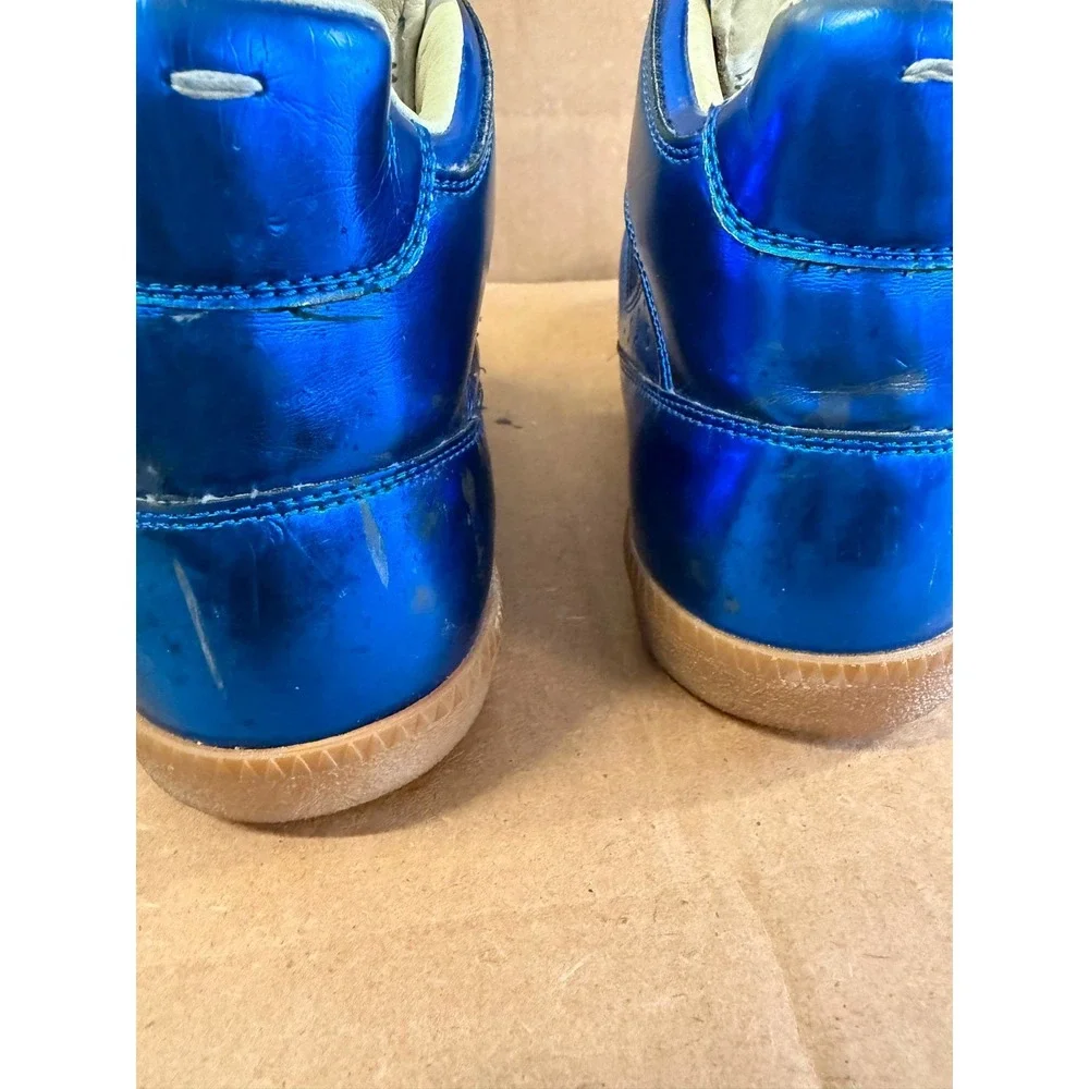 Maison Margiela Metallic Blue Leather High-Top Sneakers Mens Size 41 EU / 8 US